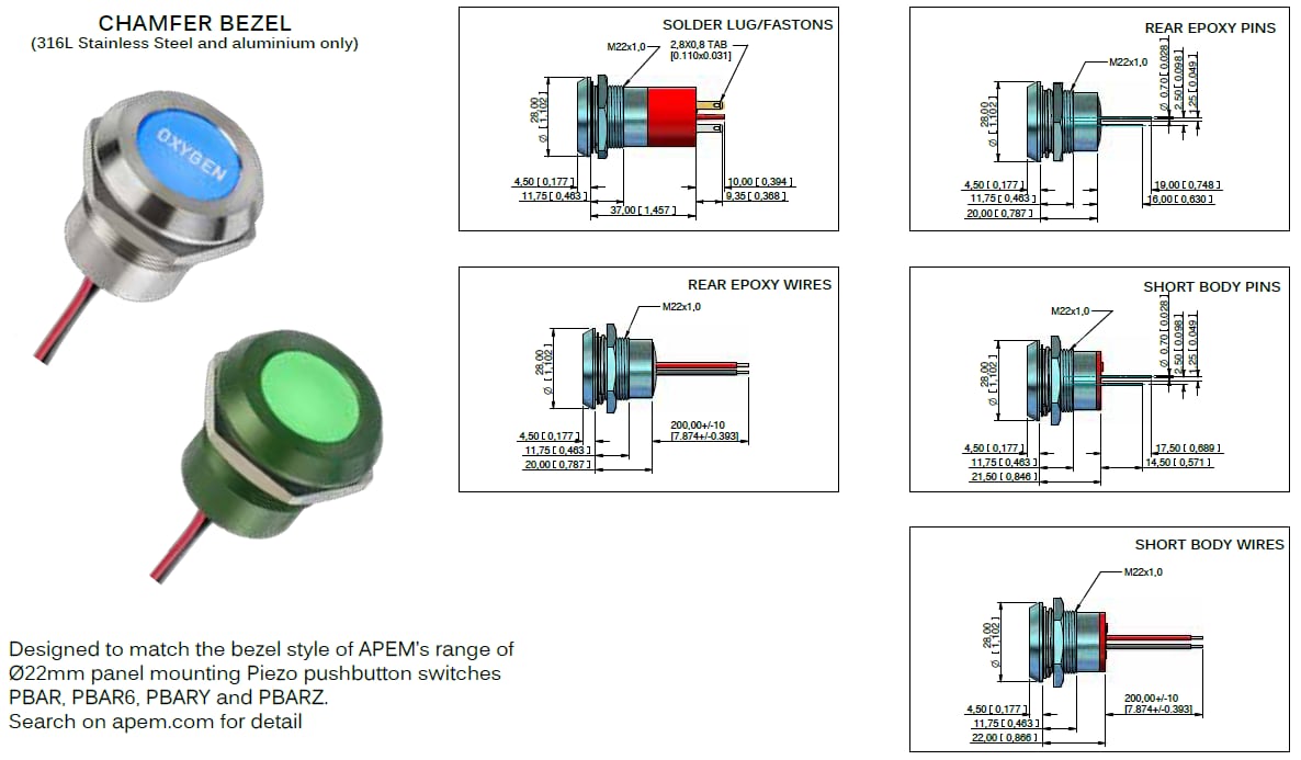 APEM Q22 22mm (.866